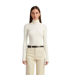Cream Turtleneck Long Sleeve Top - Women's Slim Fit